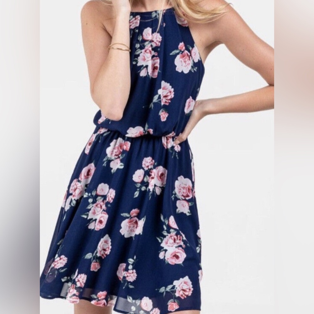 Blue Rain Halter Sundress in Blue and Pink